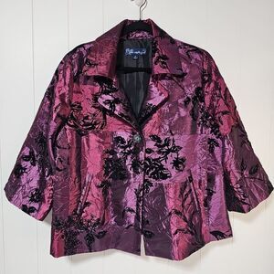 Susan Graver Crinkle Iridescent Tonal Patchwork Flocked Jacket XL Holiday Party